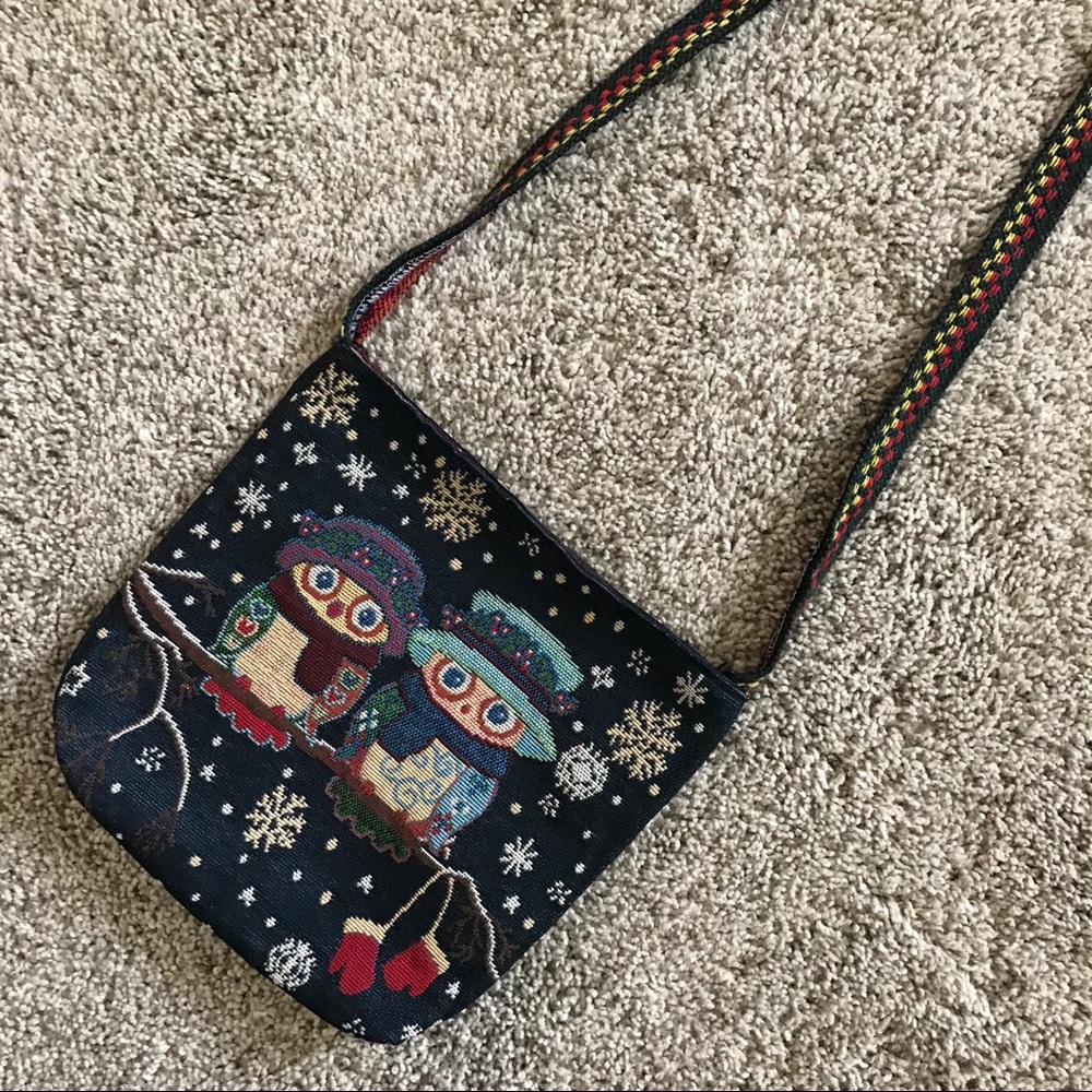 NWT Woven Cross-Body Bag w/Owls in Hats & Snow - Picture 1 of 9